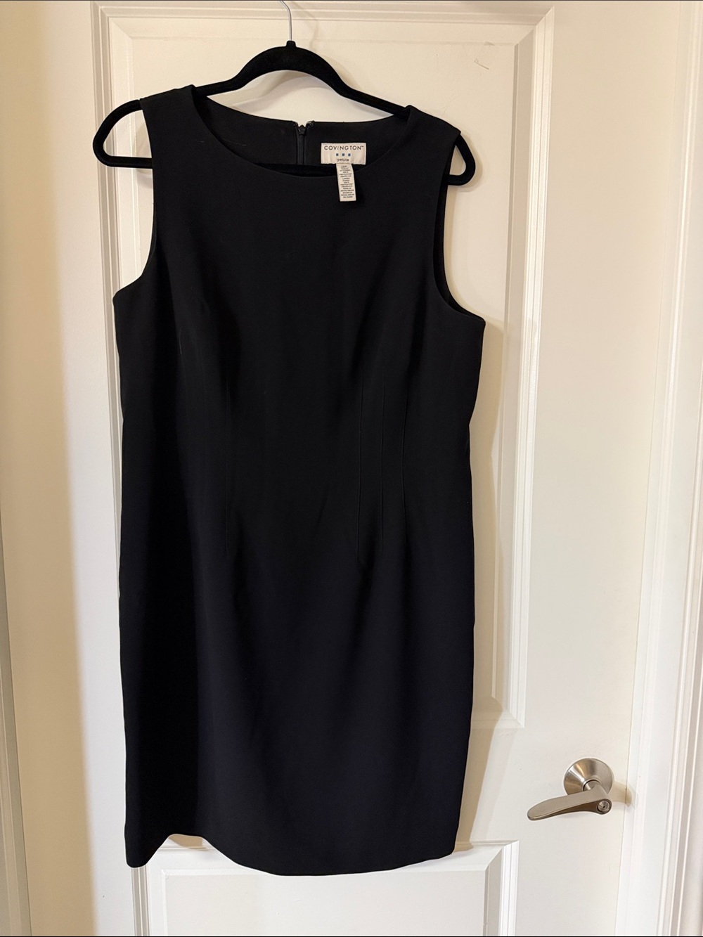 Covington Black Sleeveless Midi Sheath Dress with Round Neck